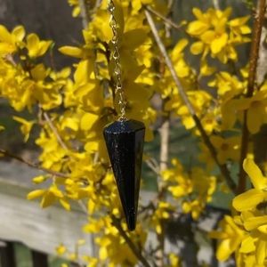 Black obsidian crystal pendulum with silver sheen